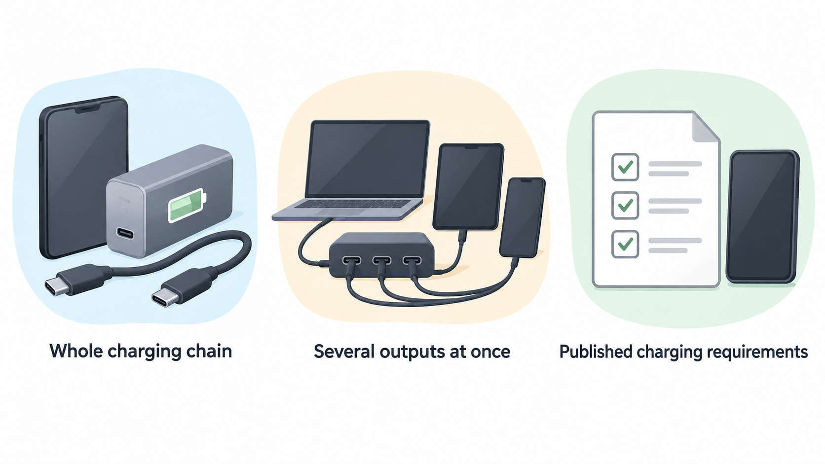Show the range breadth described in this section, from compact charging products to high-output multi-port desktop chargers.