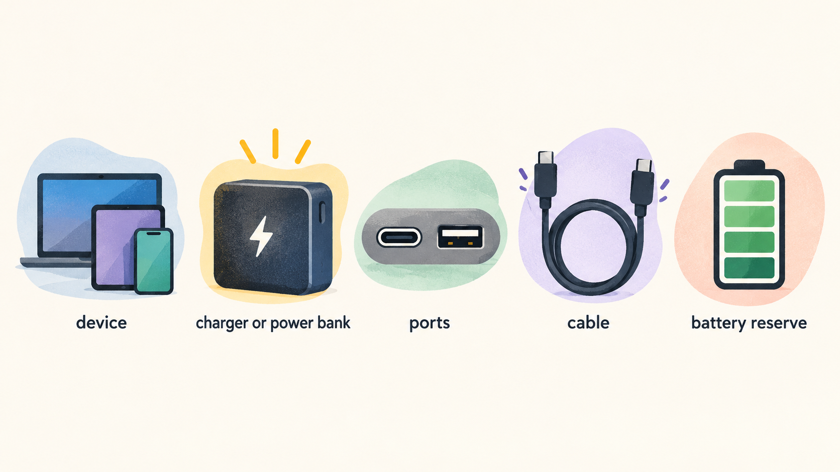 Show the four setup factors named in the introduction in one row of icons with short labels.
